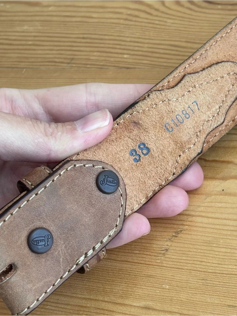 Justin Fenced In belt strap Brown leather with barbed wire Size 38 -NO BUCKLE